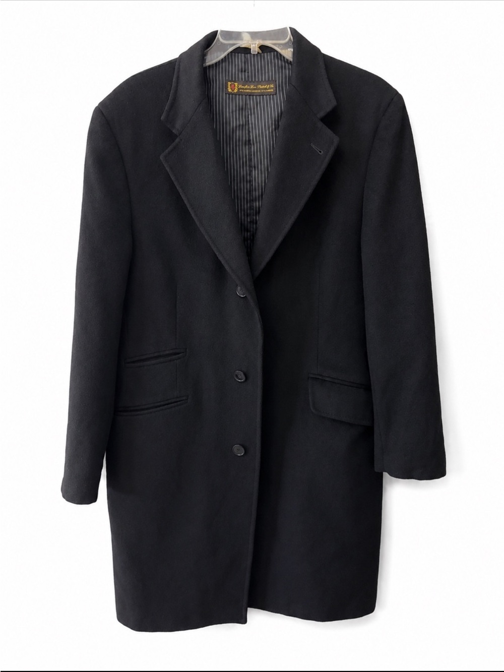Hamilton & Hayes Black Wool Cashmere Overcoat 40R Loro Piattelli Fabric